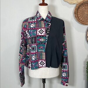 Womens Vintage Roper Western Style Cropped Aztec Design Button Up Shirt Size XL